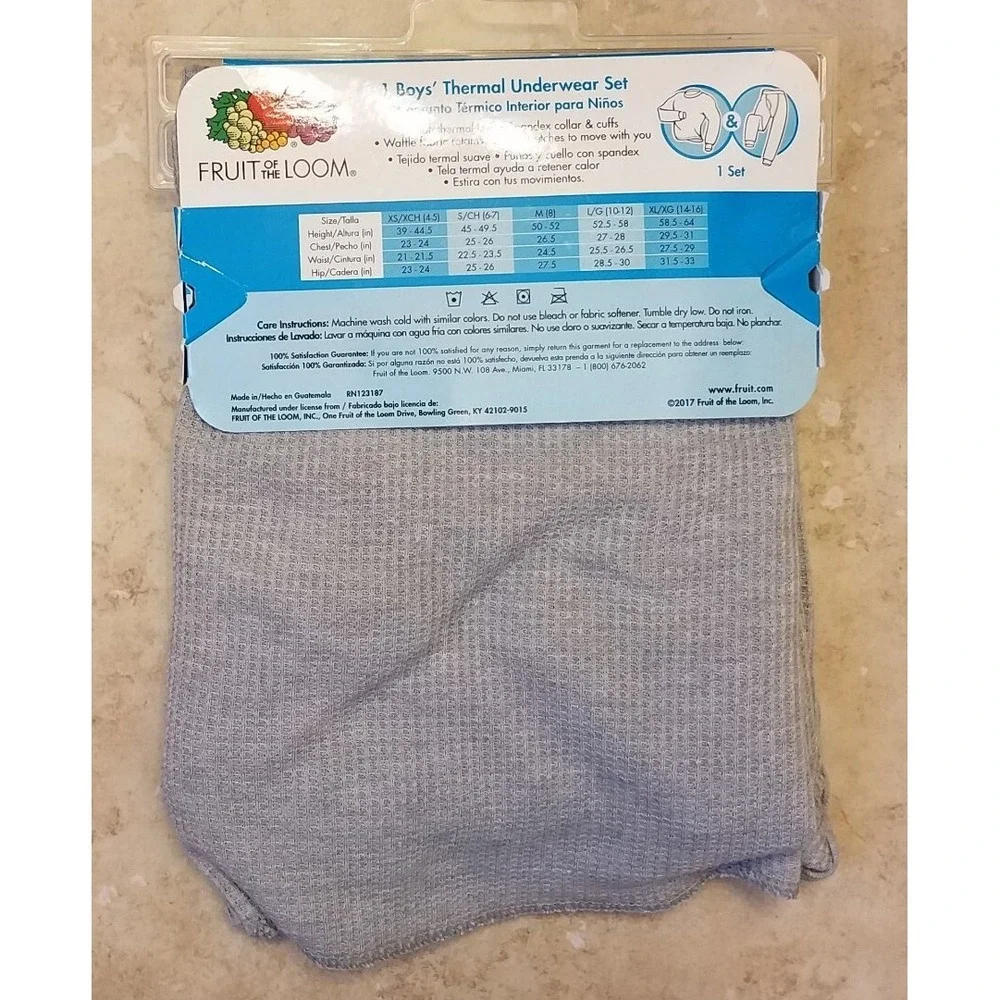 Fruit of the Loom Boys Thermal Underwear Set‎ 2pc Gray sz M (8) NEW